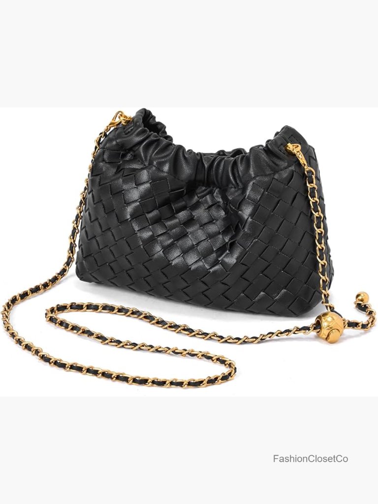 Woven Crossbody Bag With Adjustable Strap - Faux Leather Hobo Purse